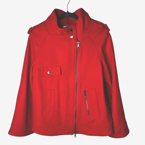 Soft Surroundings Size Small Coat Wool Blend Jacket Zip Front Moto Pockets Red - Picture 2 of 9